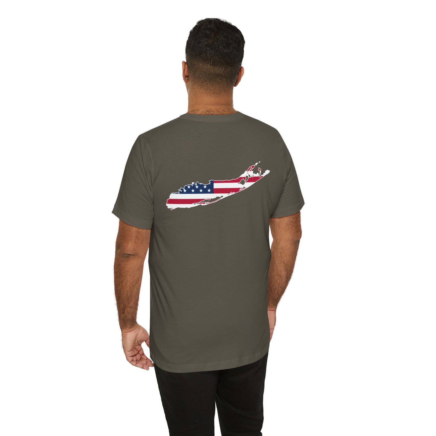 USA What's Up Long Island? Flag Tee - Unisex Jersey Short Sleeve Shirt - Print on front and back