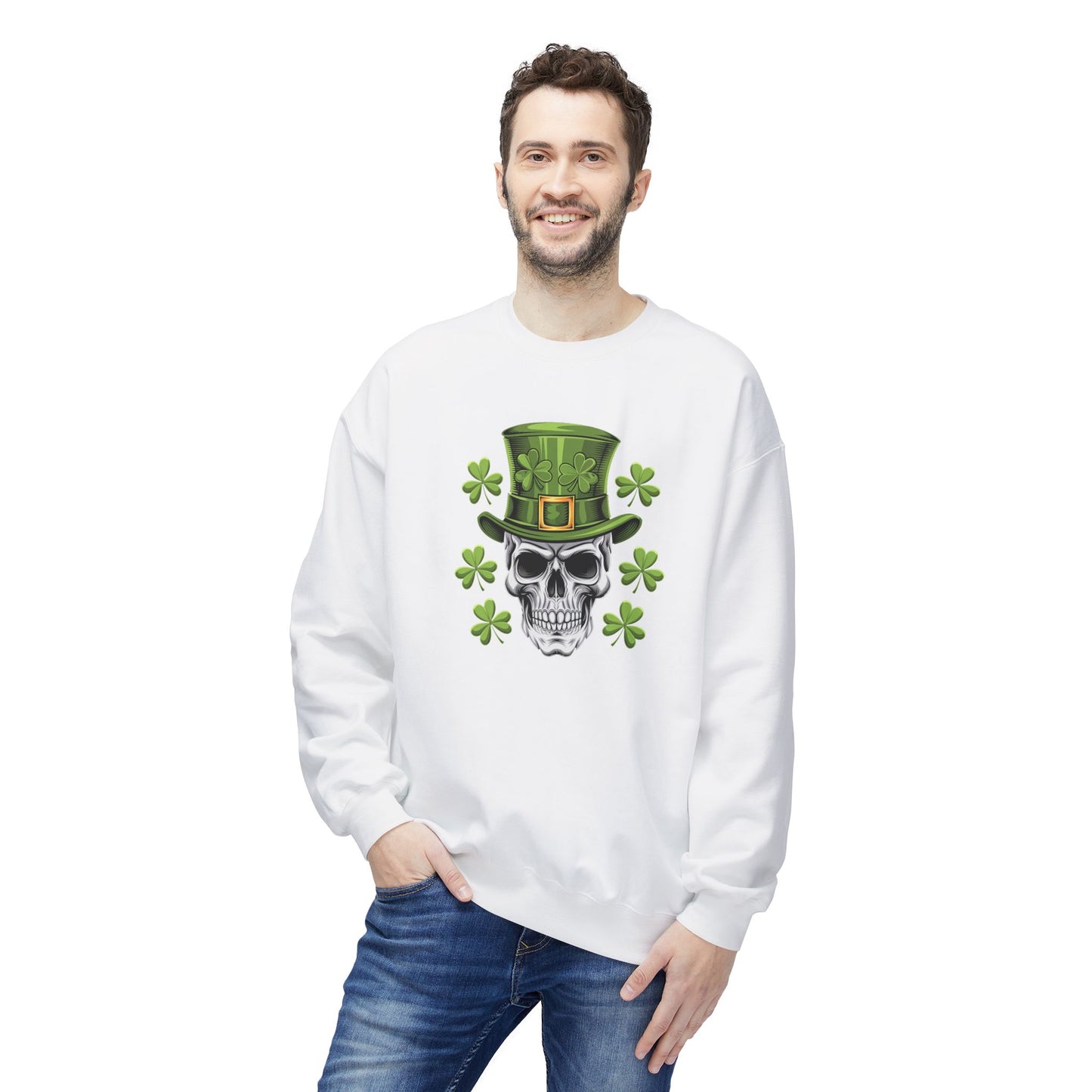 Skull and Shamrocks Sweatshirt | Unisex St. Patrick's Day Fleece Crewneck