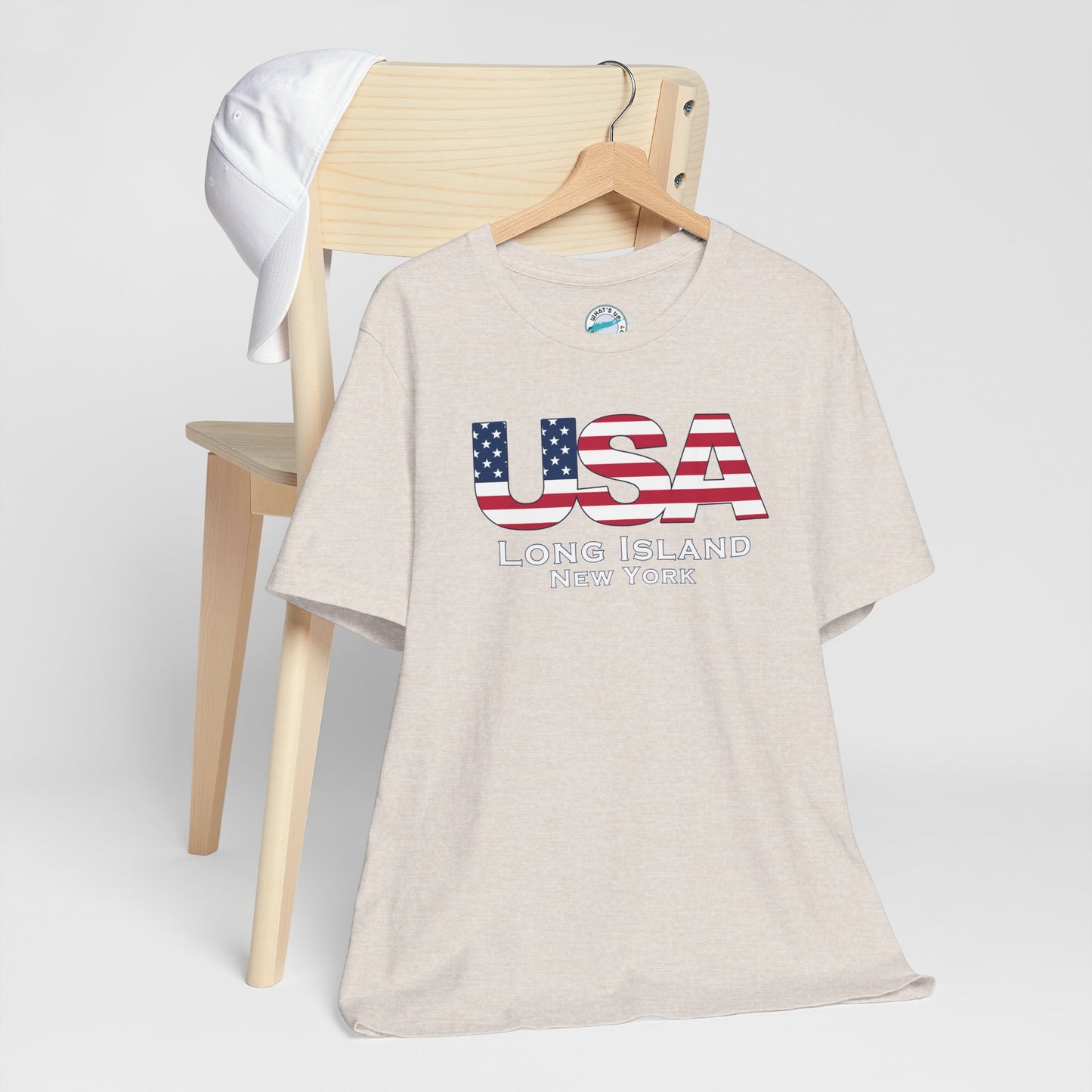 USA What's Up Long Island? Flag Tee - Unisex Jersey Short Sleeve Shirt - Print on front and back