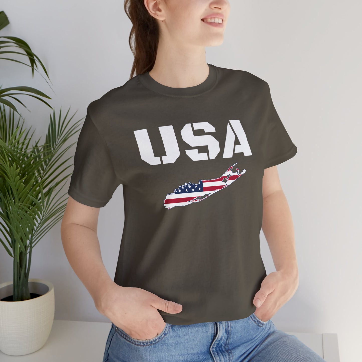USA What's Up Long Island? Flag Graphic Unisex Jersey Tee - Perfect for Patriotic Occasions