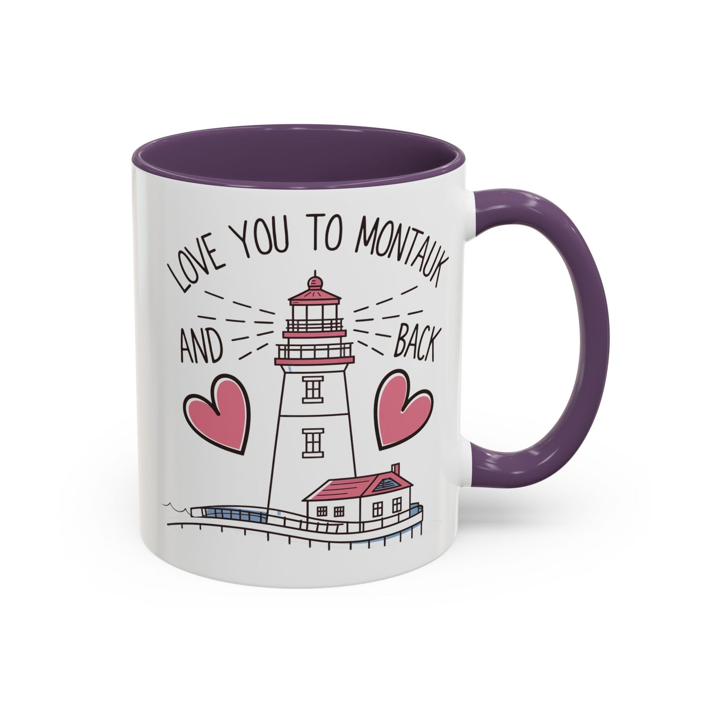 Love You to Montauk and Back - 11oz & 15oz two-tone mug - Valentine's Day, anniversaries, Long Island locals, or anyone who loves the beauty and charm of Montauk