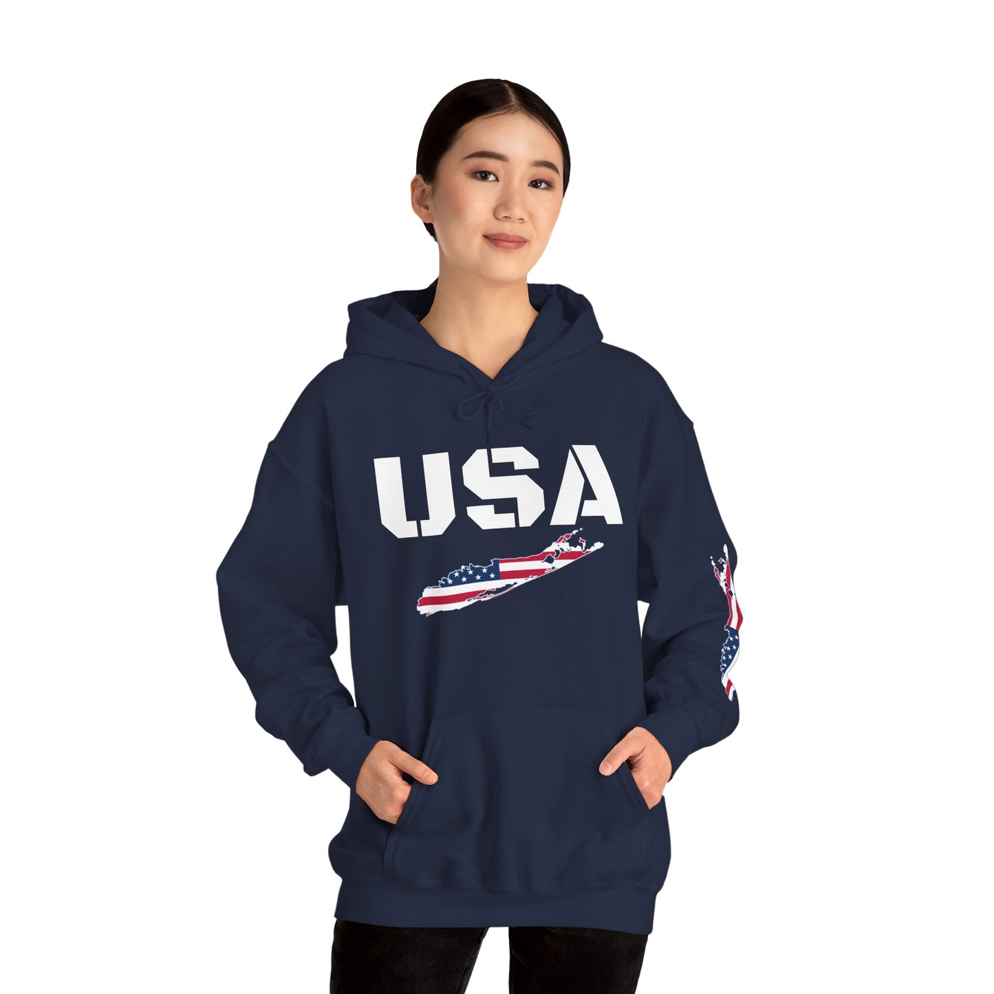 Patriotic Unisex Hooded Sweatshirt | Cozy USA What's Up Long Island? Flag Hoodie | Perfect for Independence Day