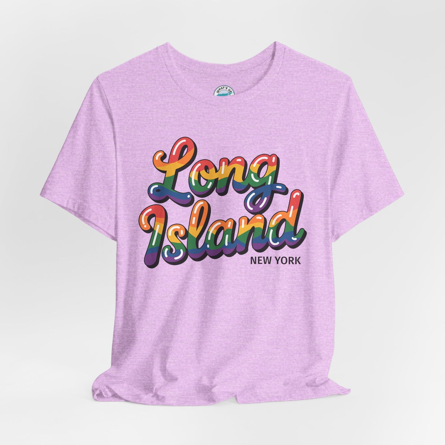 What's Up Long Island? New York Rainbow Script T‑Shirt