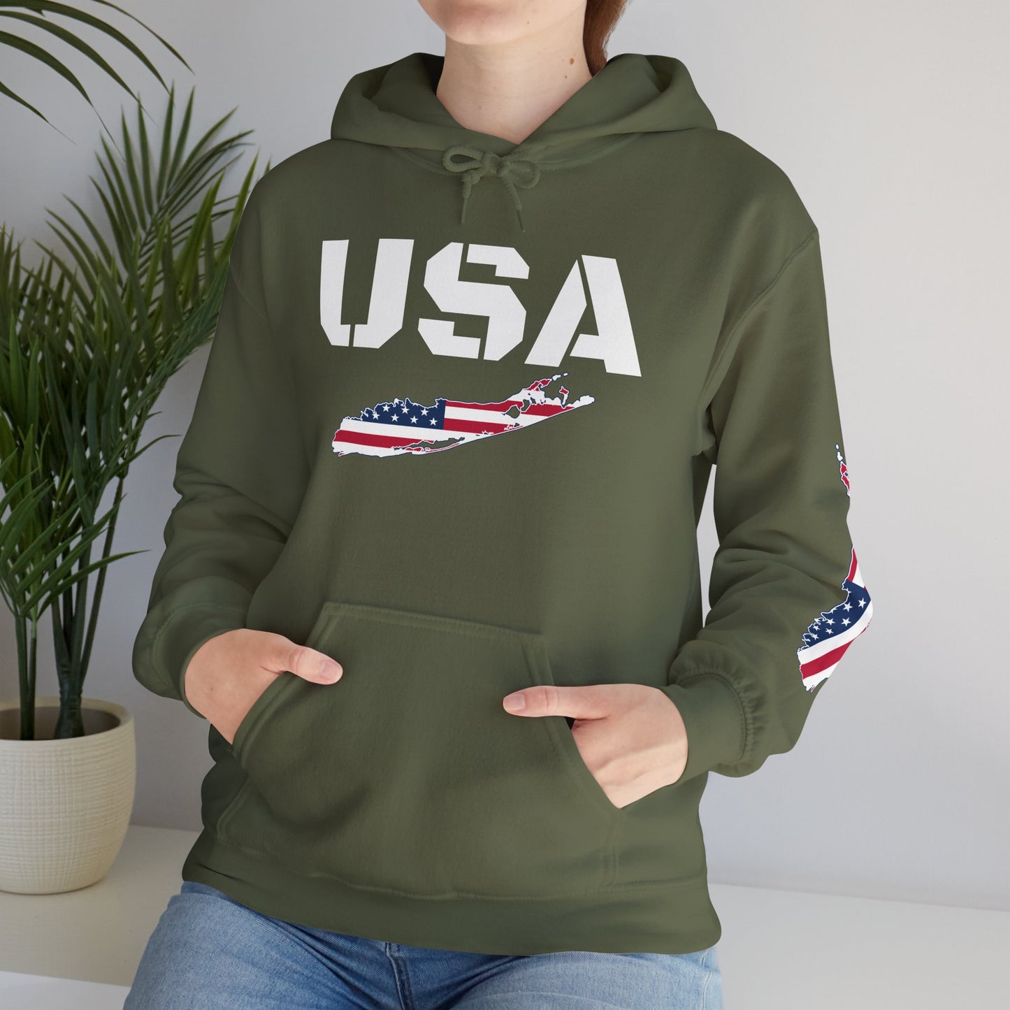 Patriotic Unisex Hooded Sweatshirt | Cozy USA What's Up Long Island? Flag Hoodie | Perfect for Independence Day