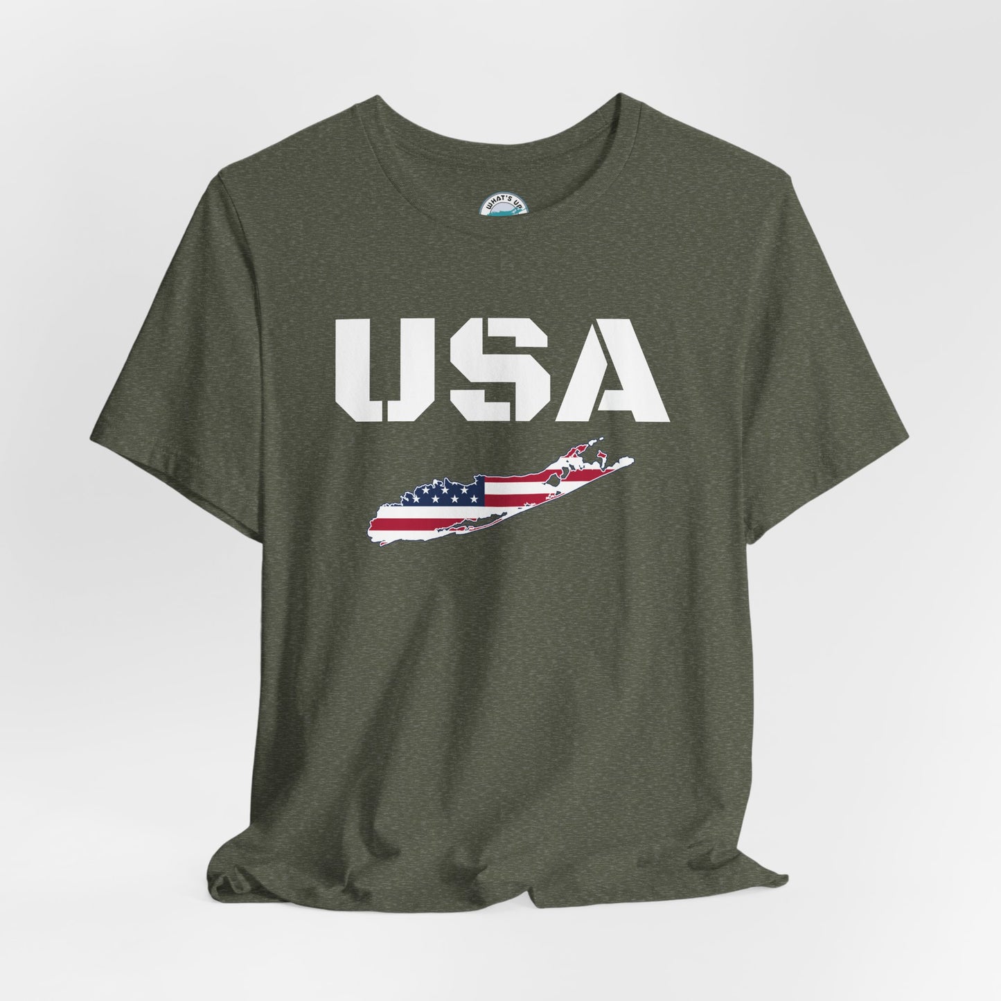USA What's Up Long Island? Flag Graphic Unisex Jersey Tee - Perfect for Patriotic Occasions