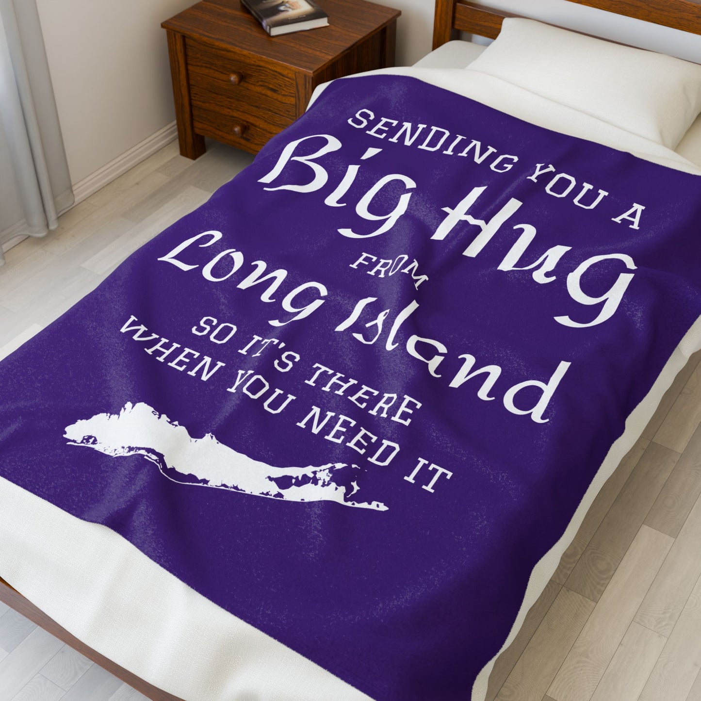 Sending You a Big Hug from Long Island- Purple Big Hug Velveteen Plush Blanket - What's Up Long Island?