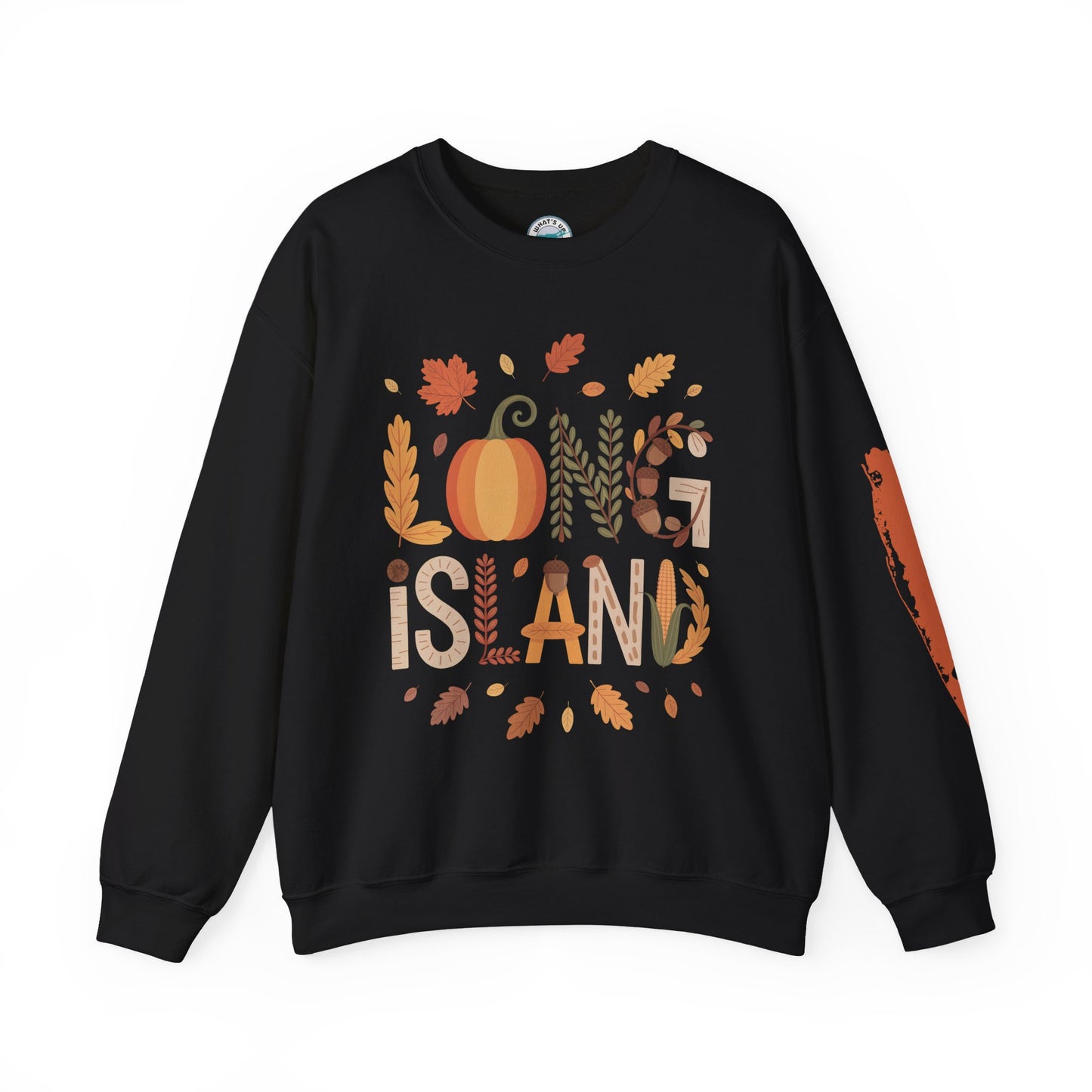 What's Up Long Island? Fall-Themed Long Island Crewneck Sweatshirt, Cozy Autumn Fashion, Perfect for Thanksgiving