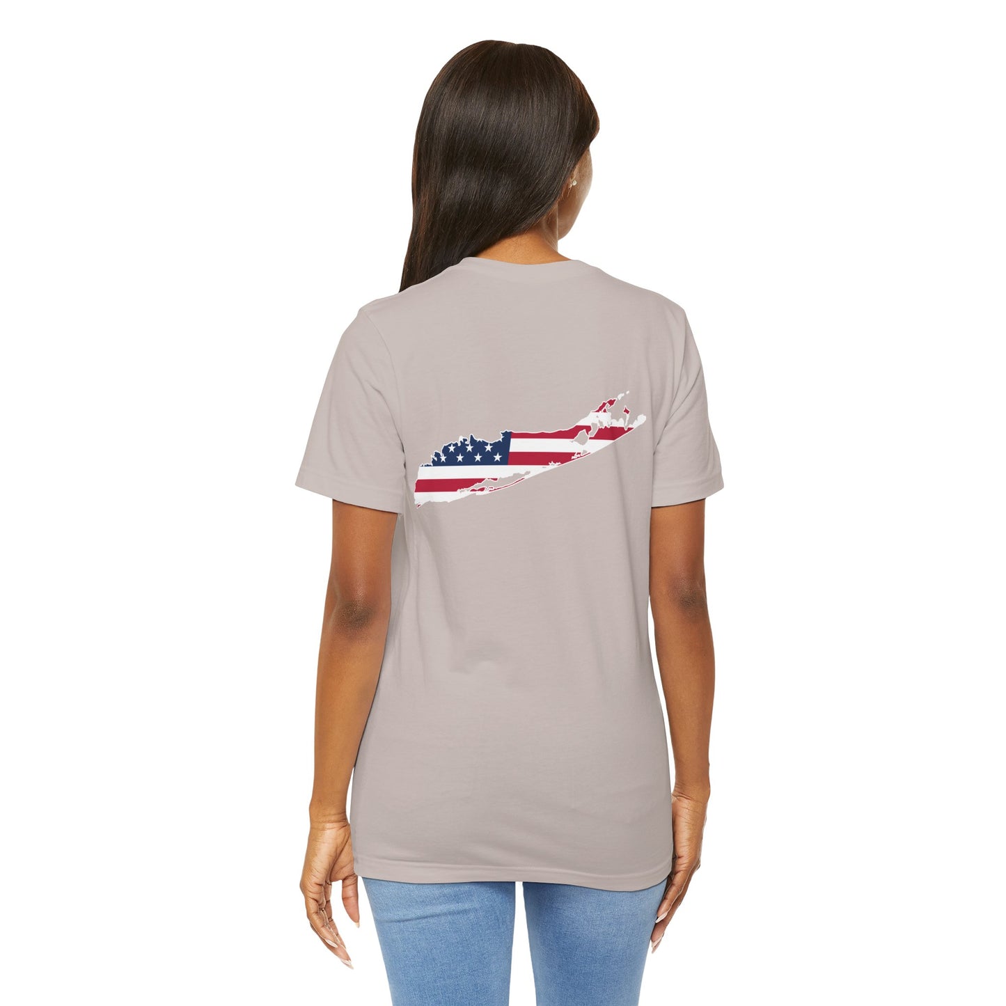 USA What's Up Long Island? Flag Tee - Unisex Jersey Short Sleeve Shirt - Print on front and back