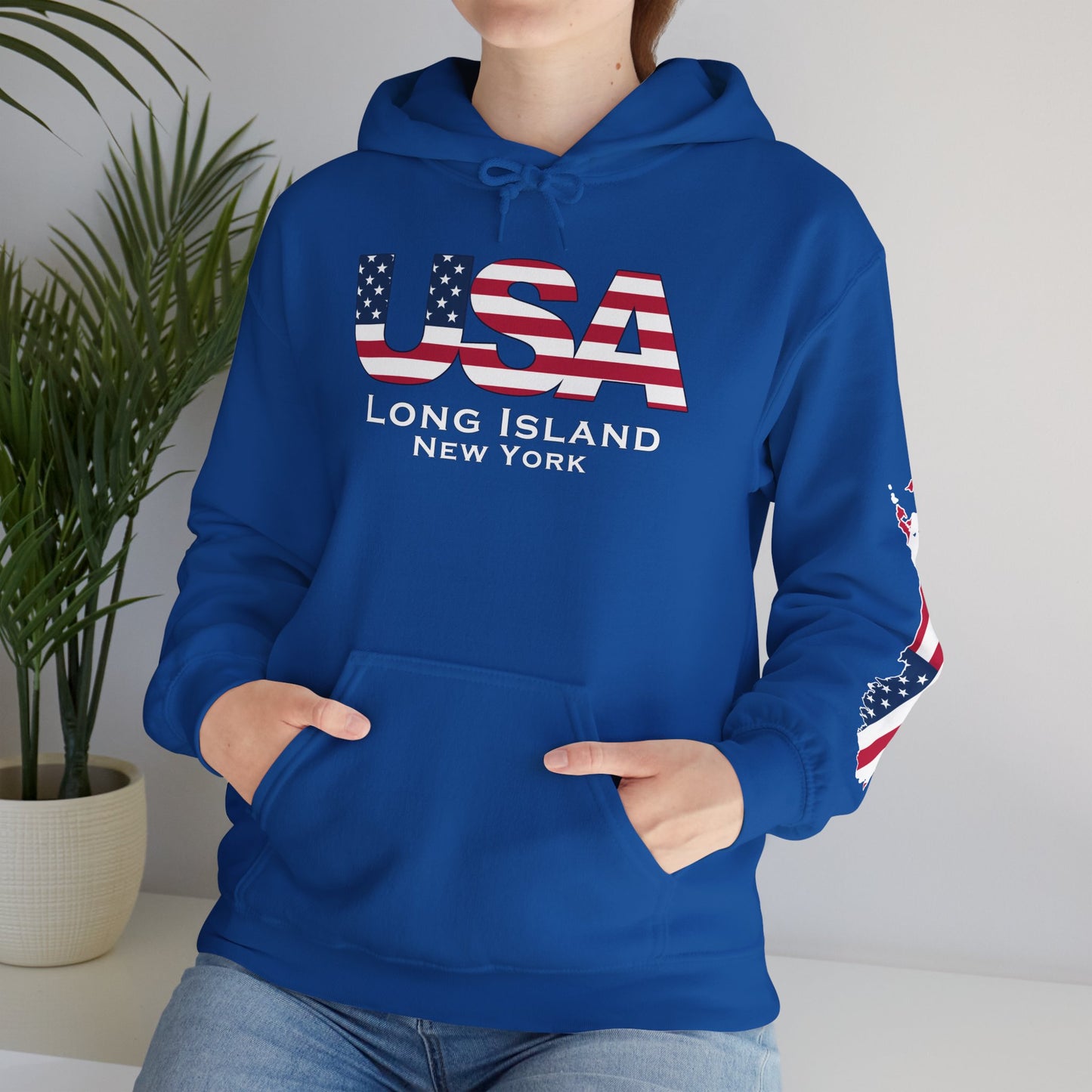 USA What's Up Long Island? Flag Hooded Sweatshirt - Unisex Heavy Blend™