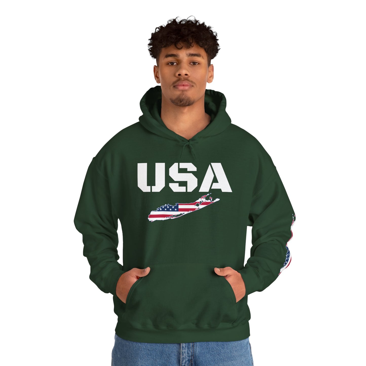 Patriotic Unisex Hooded Sweatshirt | Cozy USA What's Up Long Island? Flag Hoodie | Perfect for Independence Day
