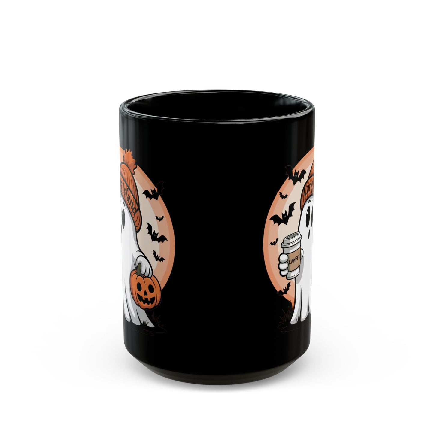 Spooky What's Up Long Island? Cawfee Ghost Mug with Pumpkin | Halloween Coffee Cup | Long Island Spirit | Perfect Gift for Fall, Halloween Decor, Ghost Lovers
