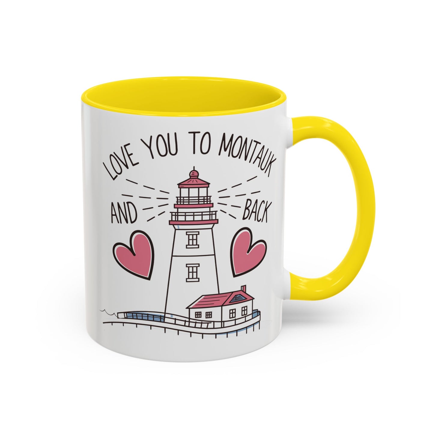 Love You to Montauk and Back - 11oz & 15oz two-tone mug - Valentine's Day, anniversaries, Long Island locals, or anyone who loves the beauty and charm of Montauk
