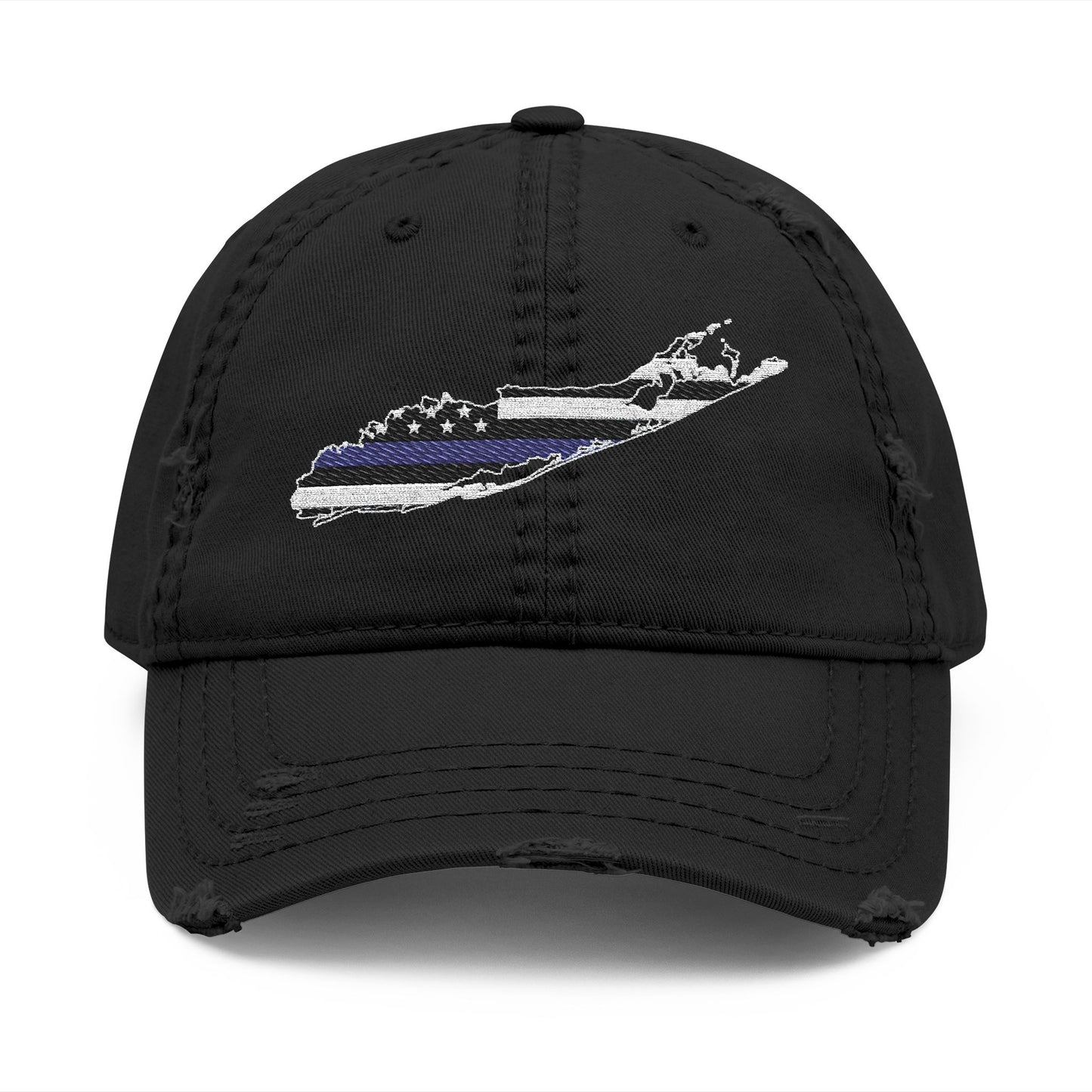What's Up Long Island? Distressed Embroidered Hat — Thin Blue Line Vintage Cap