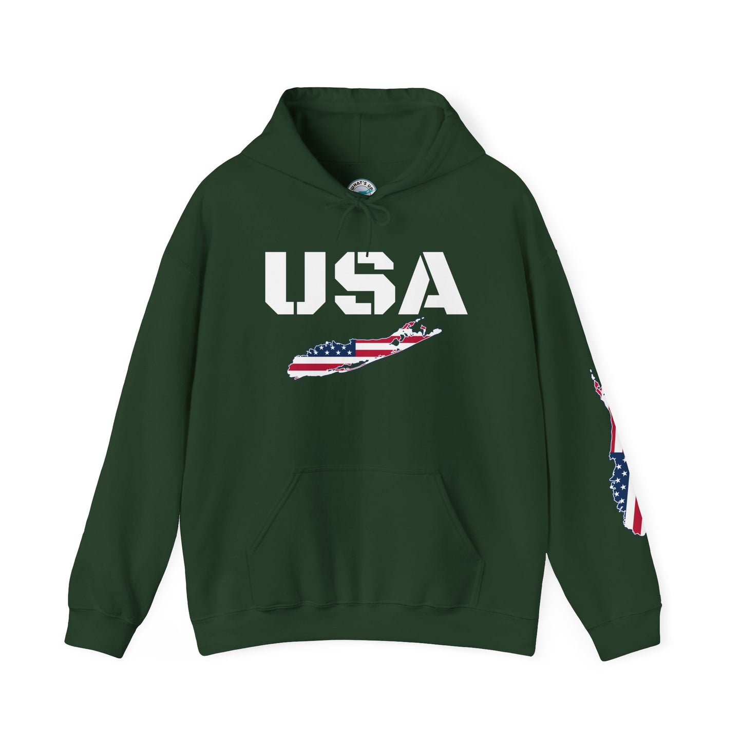 Patriotic Unisex Hooded Sweatshirt | Cozy USA What's Up Long Island? Flag Hoodie | Perfect for Independence Day