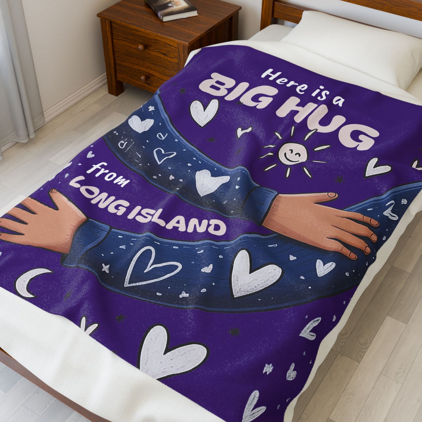What's Up Long Island? Purple Big Hug Velveteen Plush Blanket - Big Hug from Long Island - Cozy Gift for Loved Ones