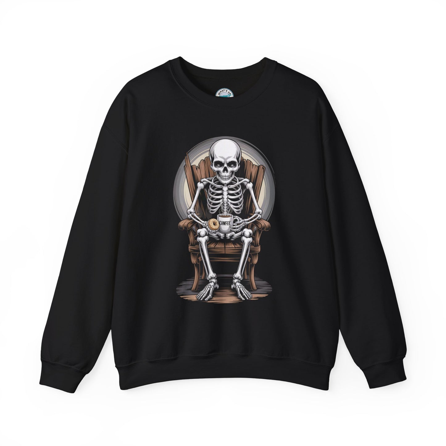 What's Up Long Island? Skeleton Cawfee & Bagel Sweatshirt | Halloween Cozy Unisex Crewneck | Spooky Fashion