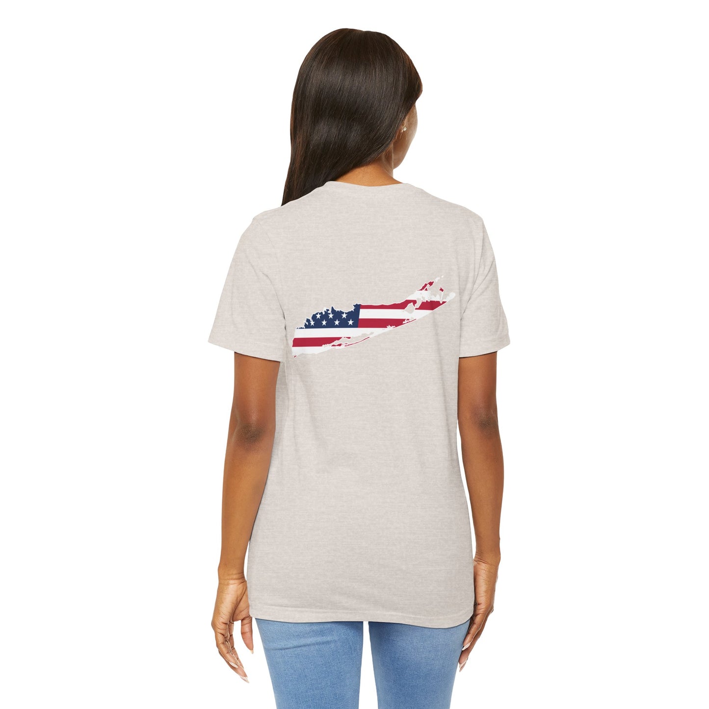 USA What's Up Long Island? Flag Tee - Unisex Jersey Short Sleeve Shirt - Print on front and back