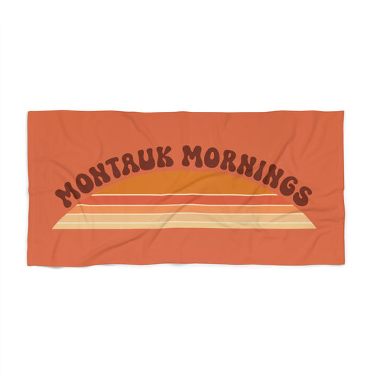 What's Up Long Island? Coral colored - Montauk Mornings Beach Towel – Retro Sunset Surf Vibes