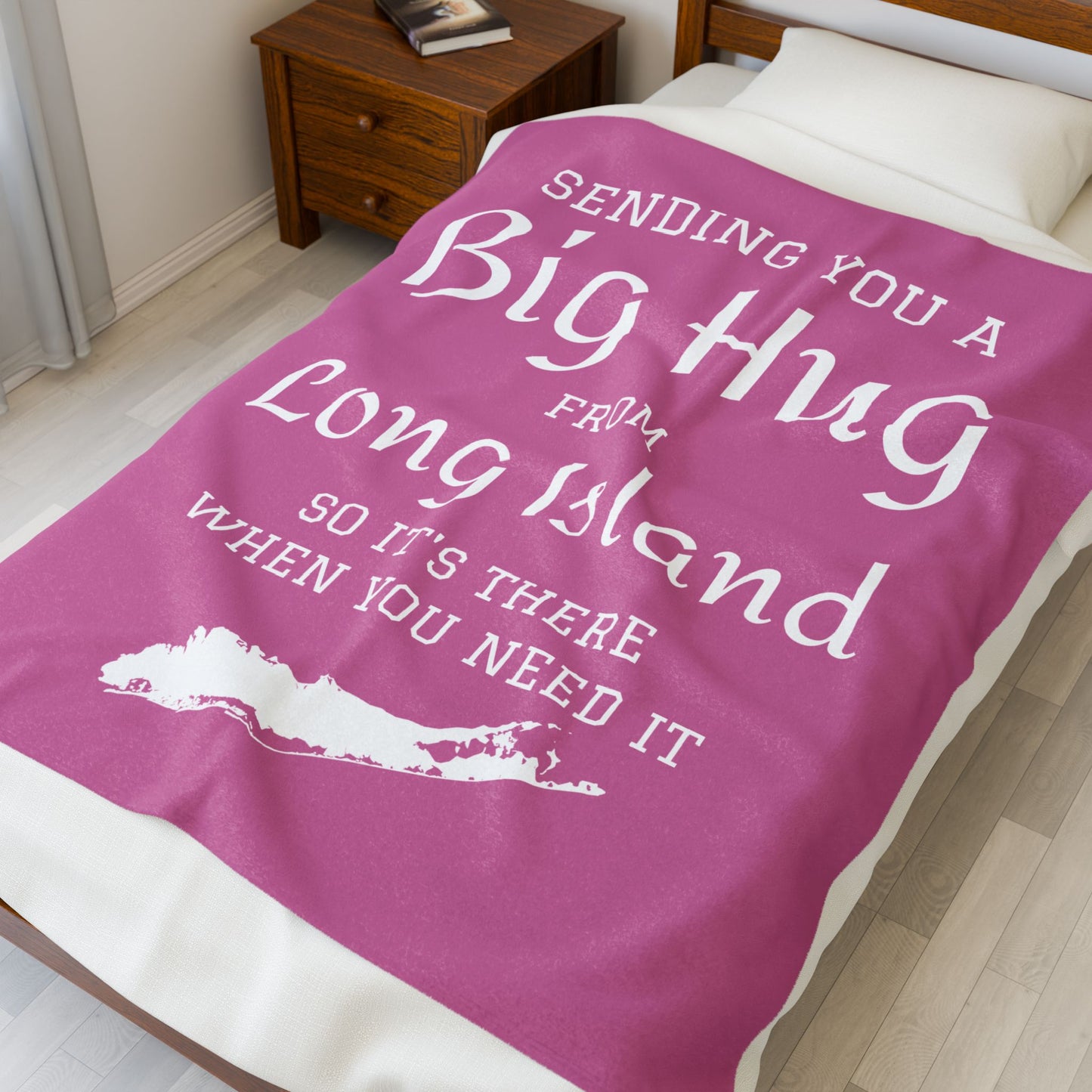 Sending You a Big Hug from Long Island- Light Pink Big Hug Velveteen Plush Blanket - What's Up Long Island?