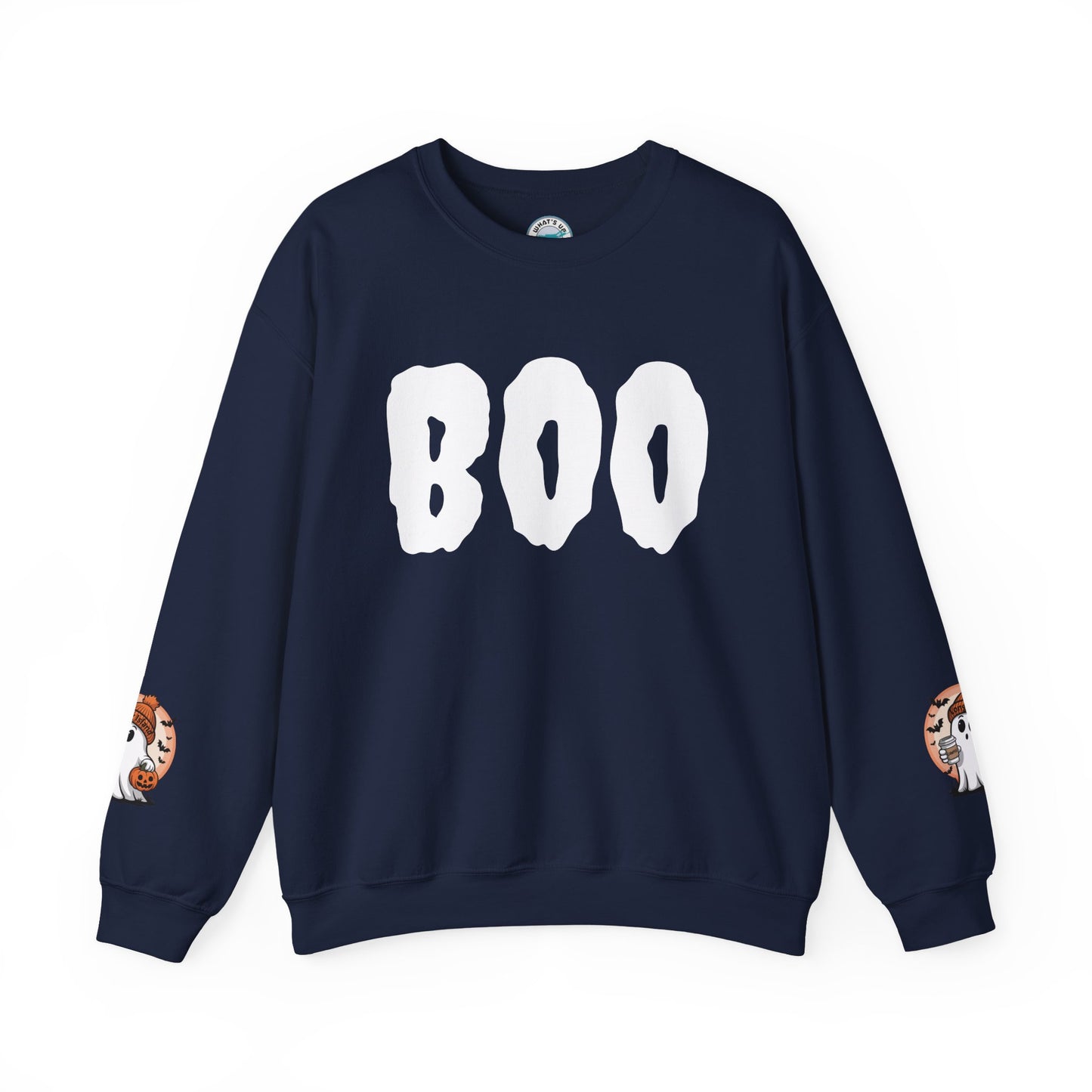 What's Up Long Island? Spooky Cawfee Long Island Ghost Unisex Crewneck Sweatshirt - Perfect for Halloween, Cozy Fall Wear, Boo