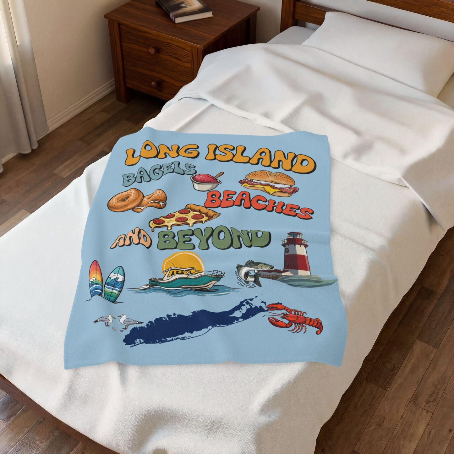 What's Up Long Island? Bagels, Beaches and Beyond Plush Blanket - Cozy Long Island Memories