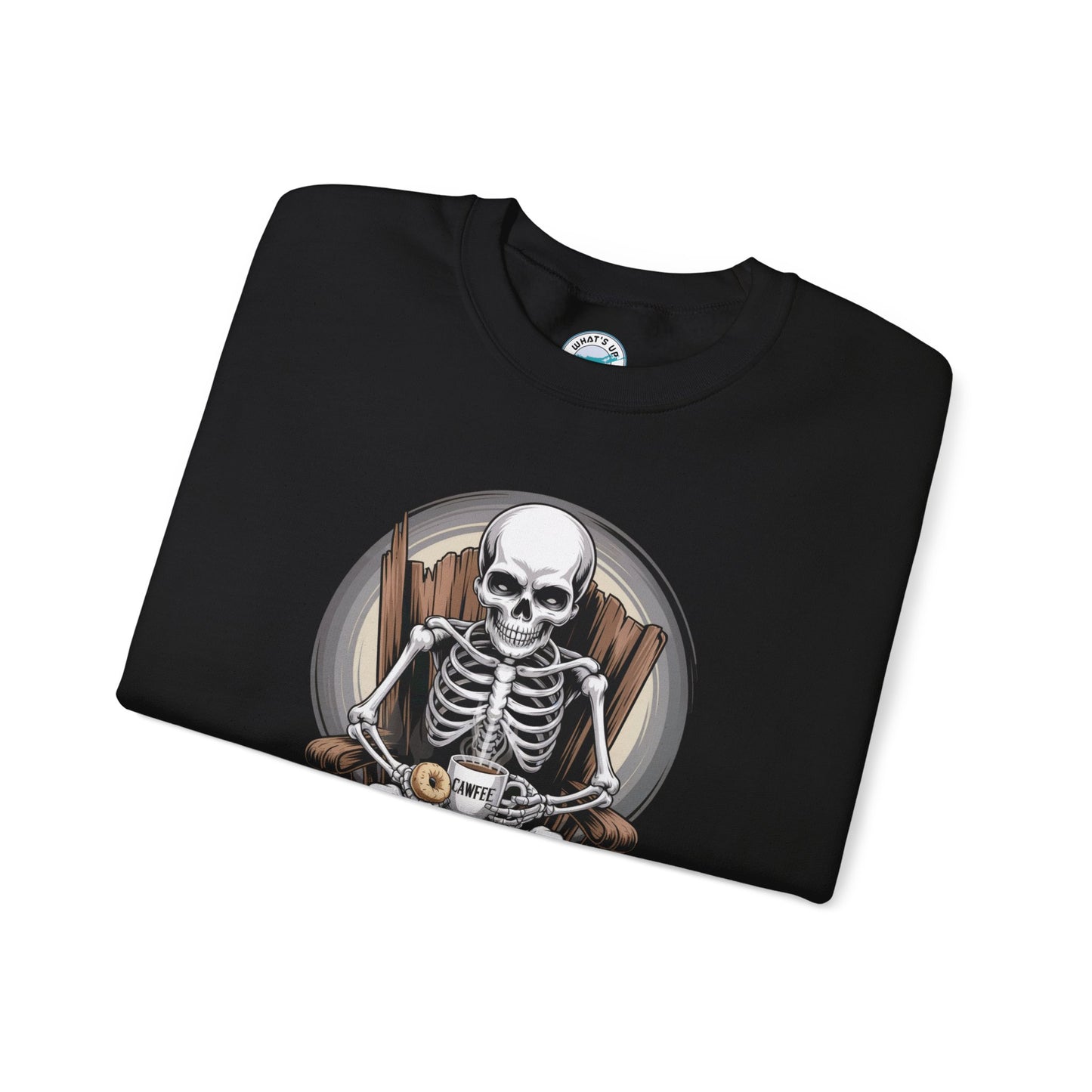 What's Up Long Island? Skeleton Cawfee & Bagel Sweatshirt | Halloween Cozy Unisex Crewneck | Spooky Fashion