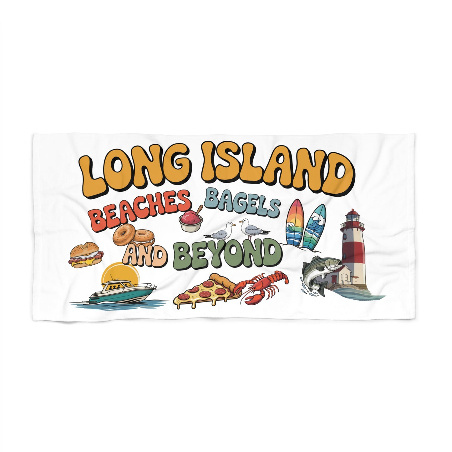 What's Up Long Island? White, Beaches, Bagels and Beyond Beach Towel - Fun Summer Vibes for Long Island Beach Lovers