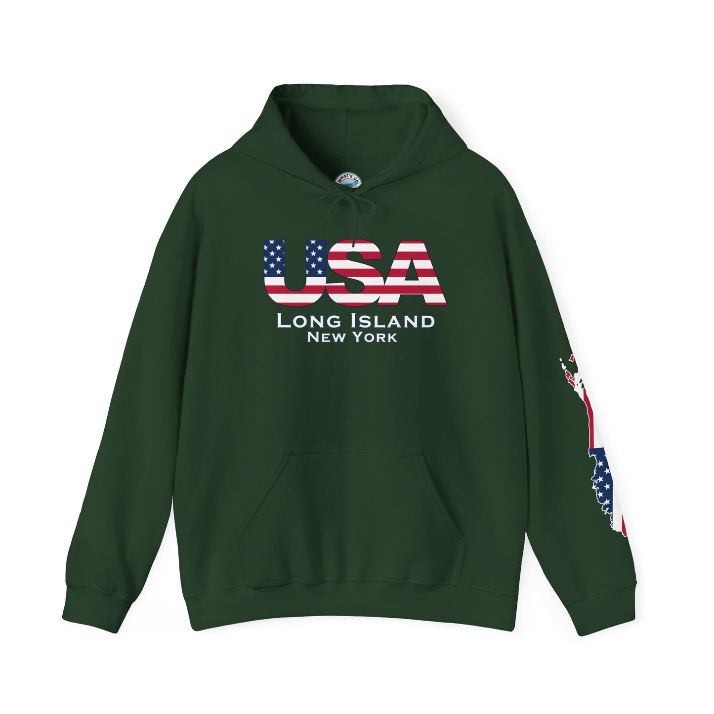 USA What's Up Long Island? Flag Hooded Sweatshirt - Unisex Heavy Blend™