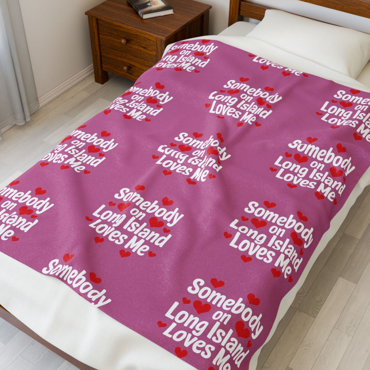 "Somebody on Long Island Loves Me" - Pink Cozy Velveteen Blanket - What's Up Long Island?