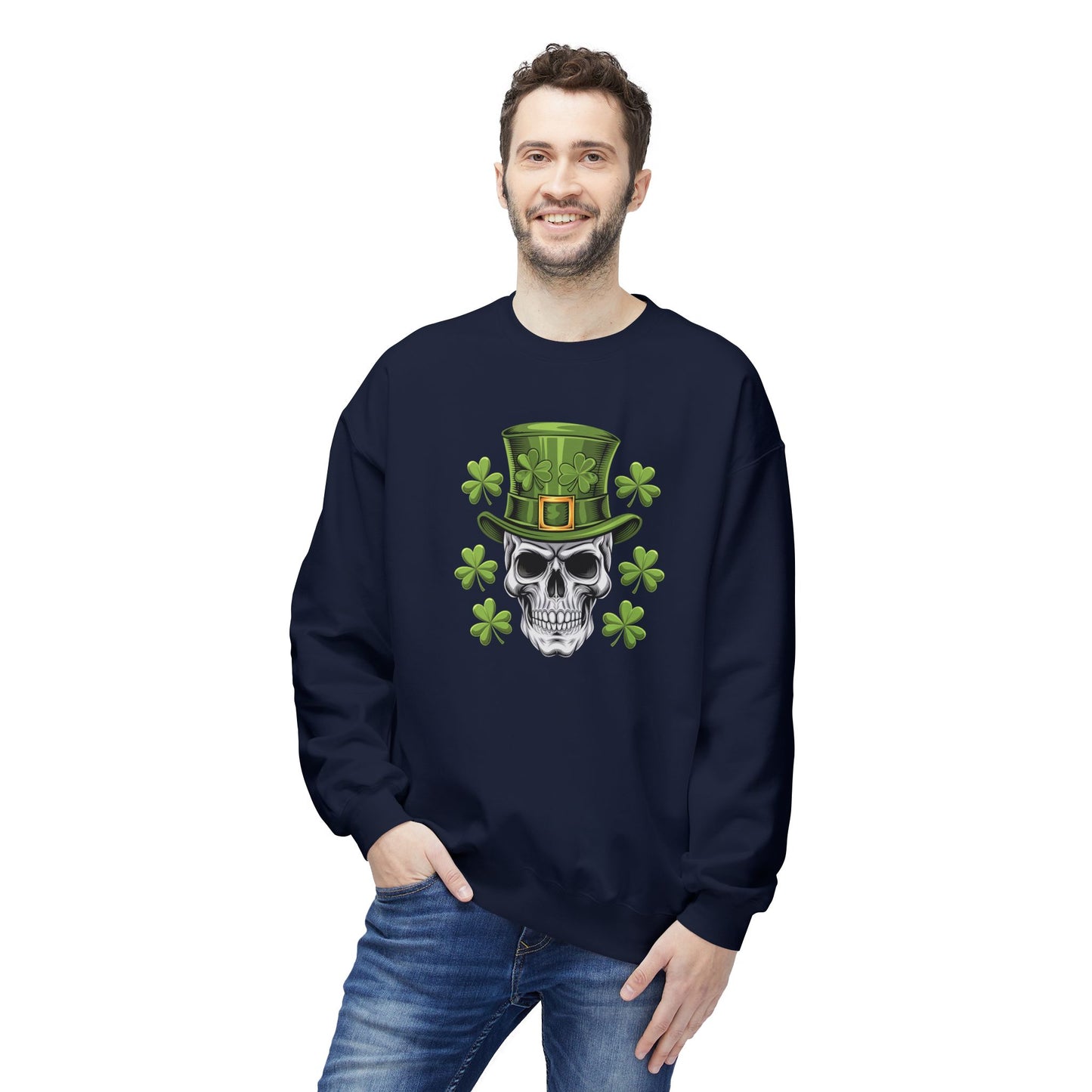 Skull and Shamrocks Sweatshirt | Unisex St. Patrick's Day Fleece Crewneck