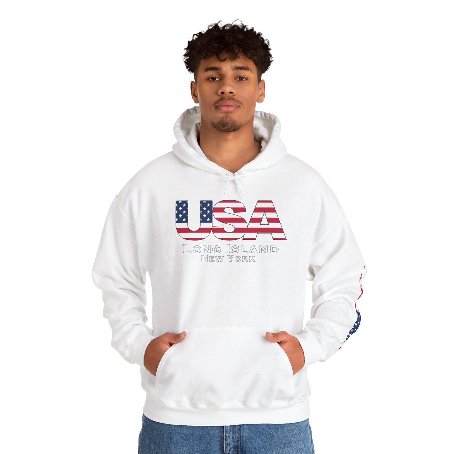 USA What's Up Long Island? Flag Hooded Sweatshirt - Unisex Heavy Blend™