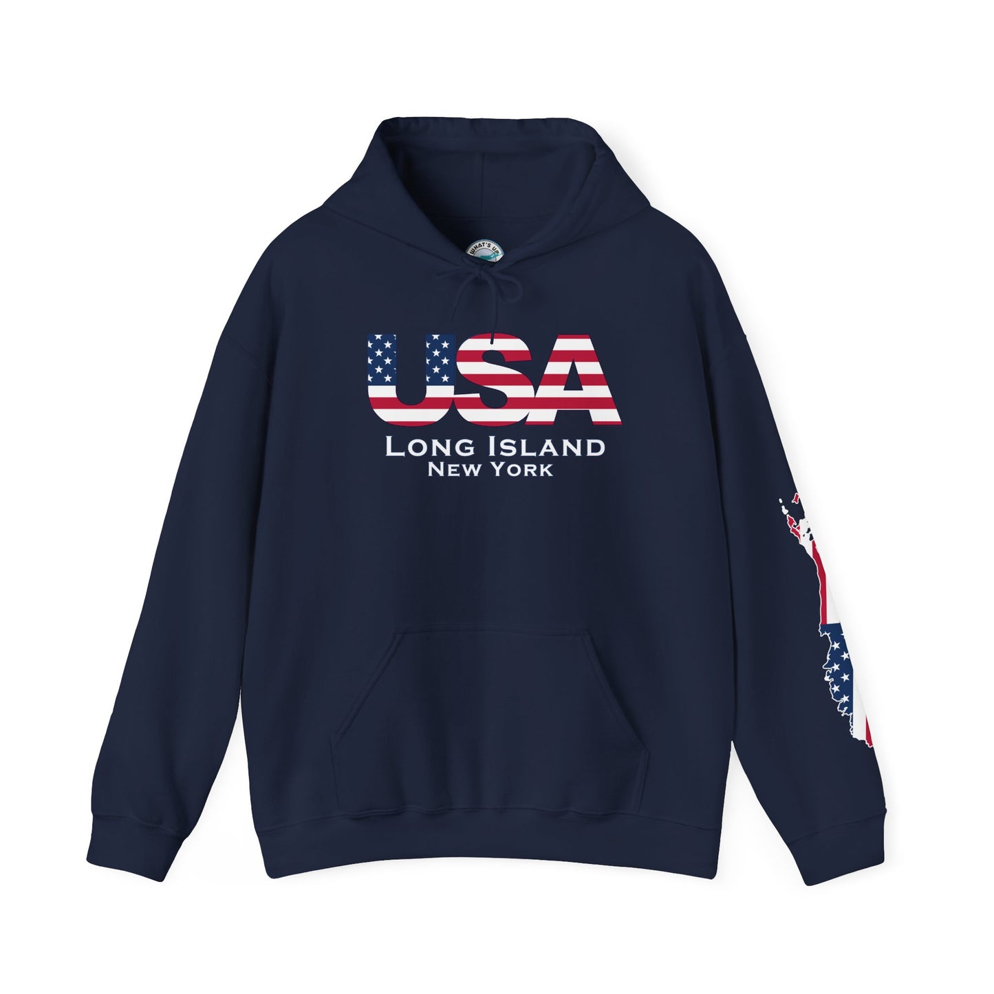USA What's Up Long Island? Flag Hooded Sweatshirt - Unisex Heavy Blend™