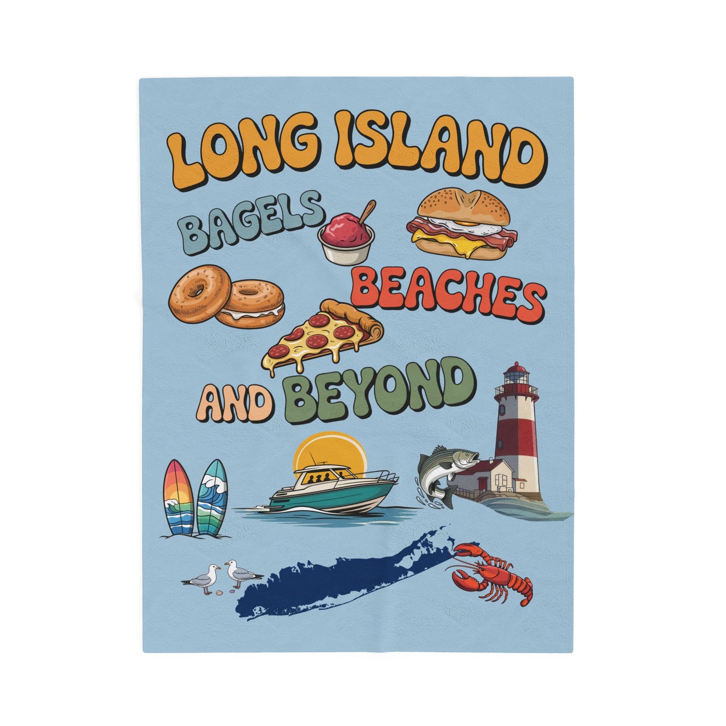 What's Up Long Island? Bagels, Beaches and Beyond Plush Blanket - Cozy Long Island Memories