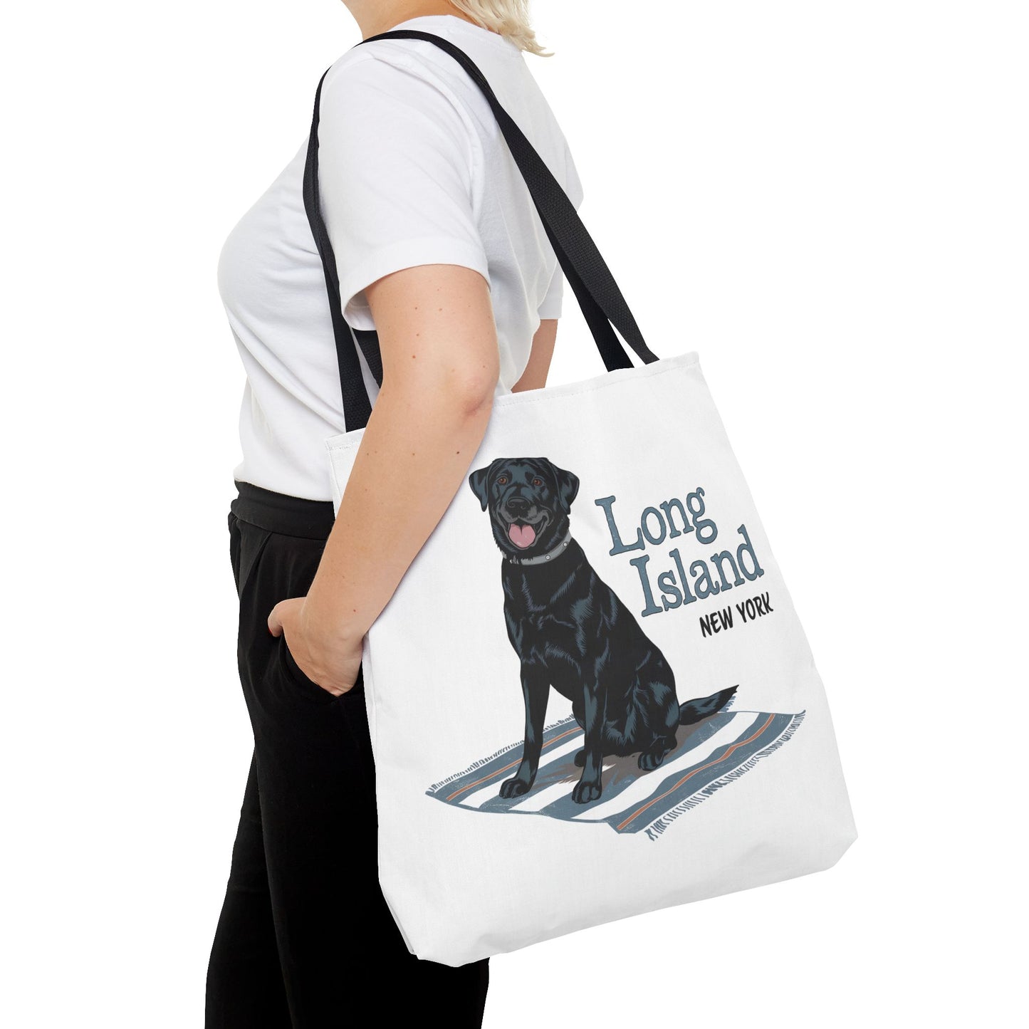 What's Up Long Island? Black Labrador Tote Bag – Perfect for Dog Lovers and Beach Days