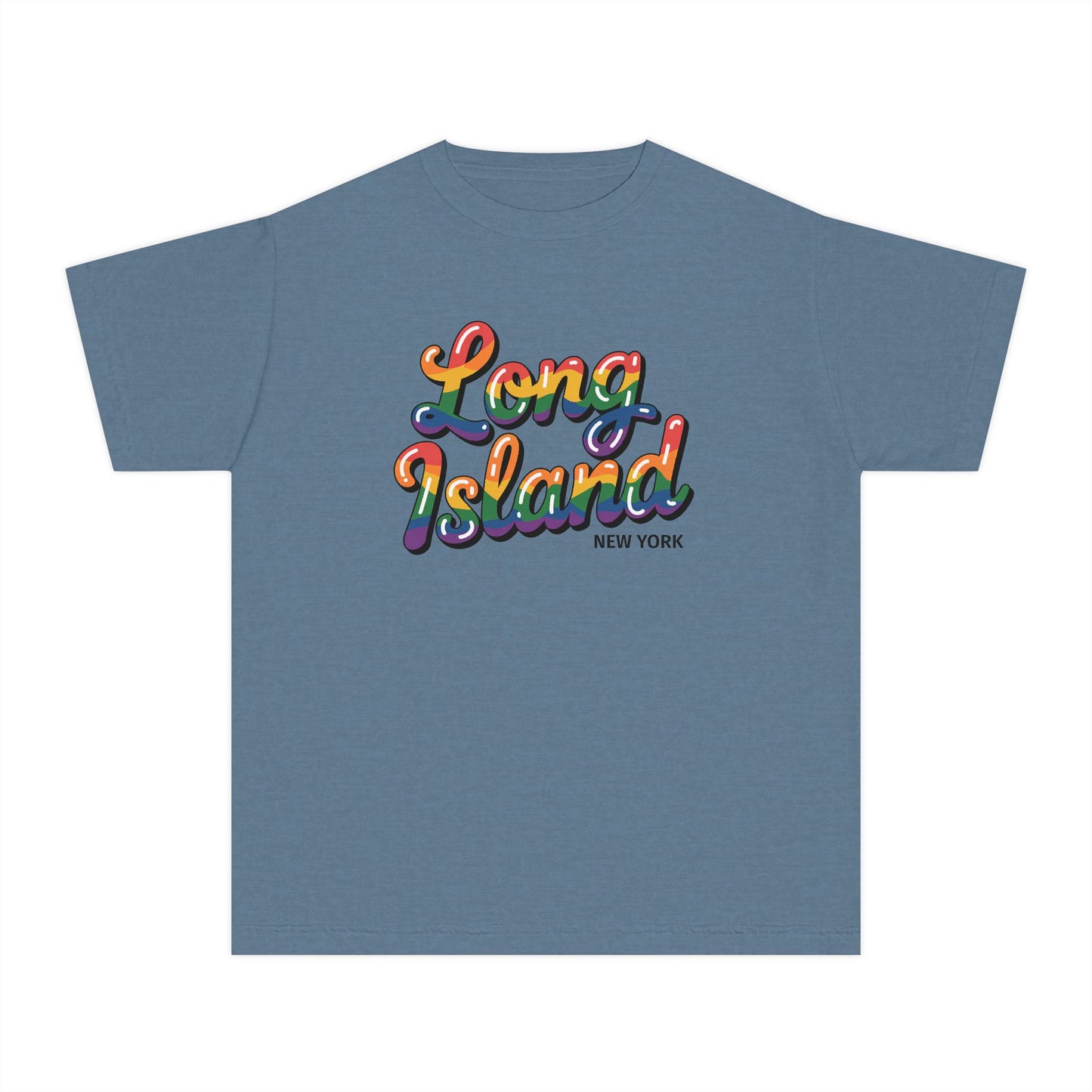 What's Up Long Island? New York Youth Tee — Colorful Retro Script Kids T-Shirt