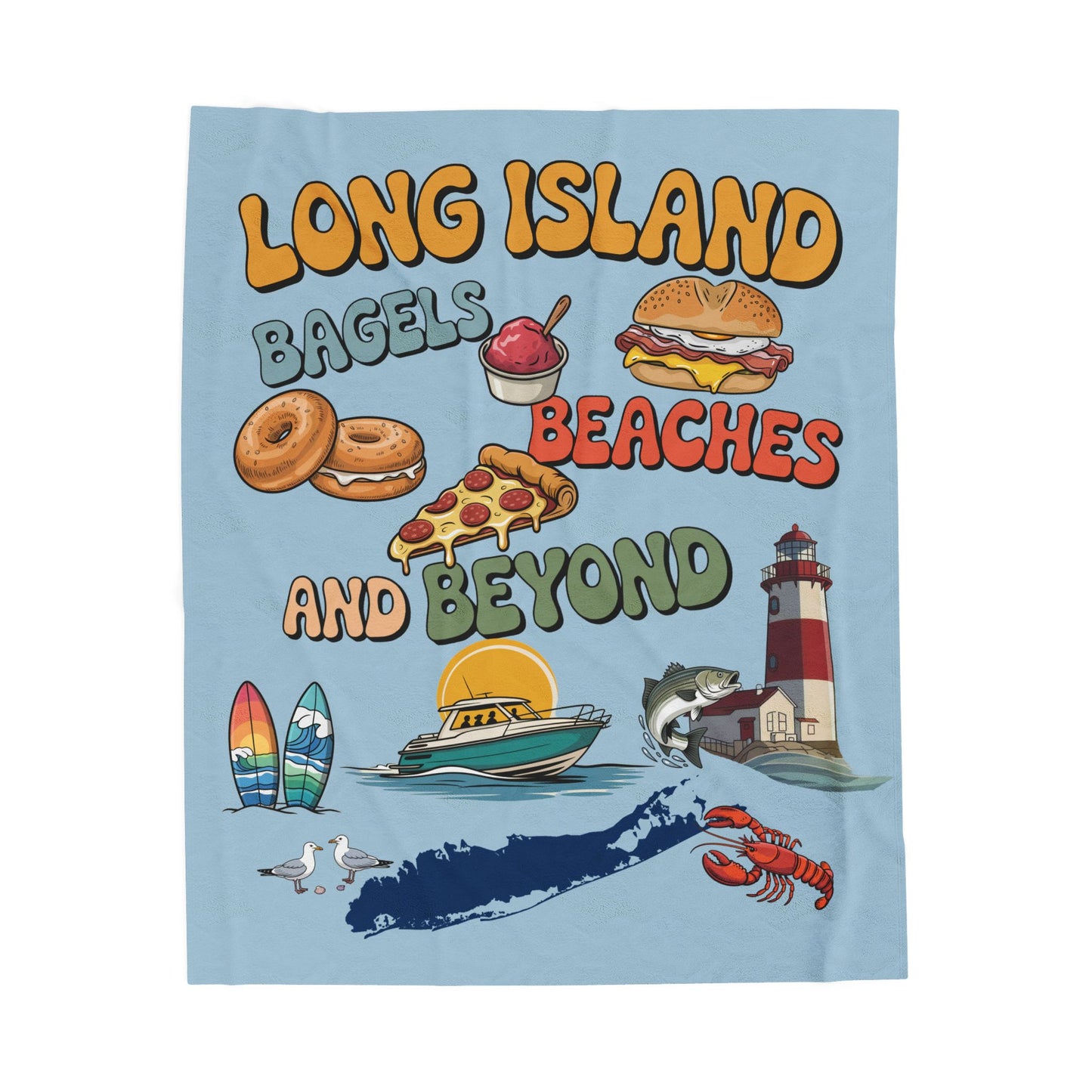 What's Up Long Island? Bagels, Beaches and Beyond Plush Blanket - Cozy Long Island Memories