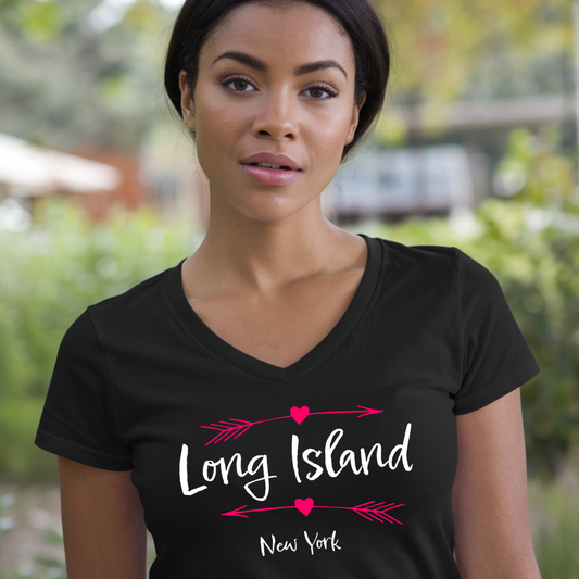 Long Island New York Hearts  & Arrows- Women's V-neck Short Sleeve T-shirt