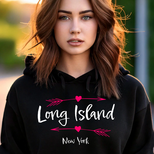 Long Island Love Hearts & Arrows - Unisex Hoodie - Cozy, Fun Sweatshirt for Locals & Visitors