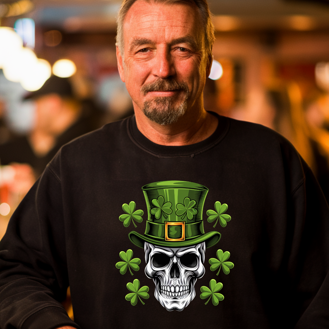 Skull and Shamrocks Sweatshirt | Unisex St. Patrick's Day Fleece Crewneck