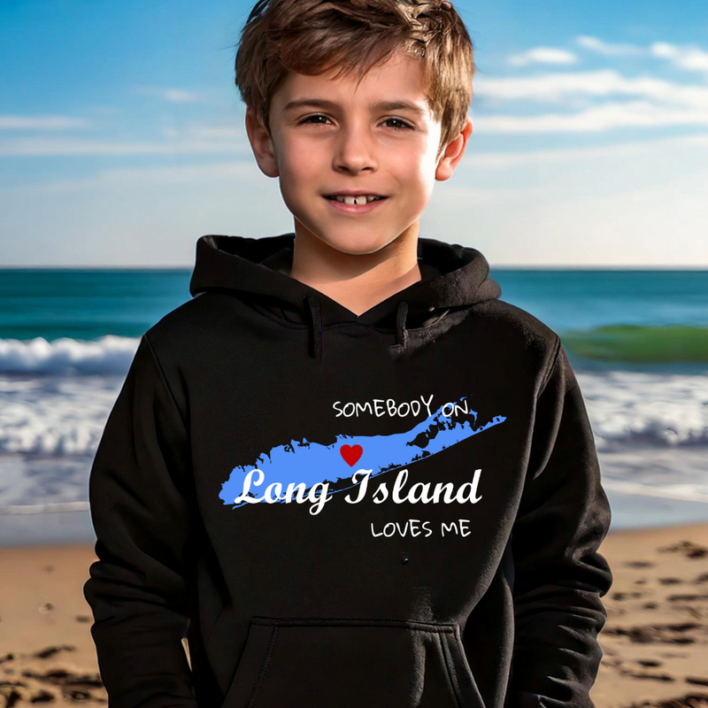 Somebody on Long Island Loves Me Youth Hoodie - Comfortable & Stylish Sweatshirt for Island Enthusiasts