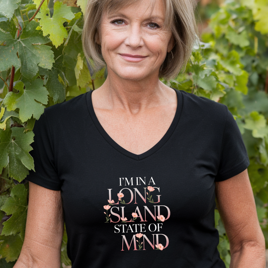 I'm in a Long Island State of Mind - What's Up Long Island?  Floral V-Neck T-Shirt for Women