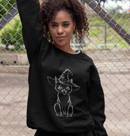 Halloween Cat Sweatshirt, Black Cat Crewneck, Witchy Apparel, Cozy Fall Fashion, Unisex Gift for Cat Lovers