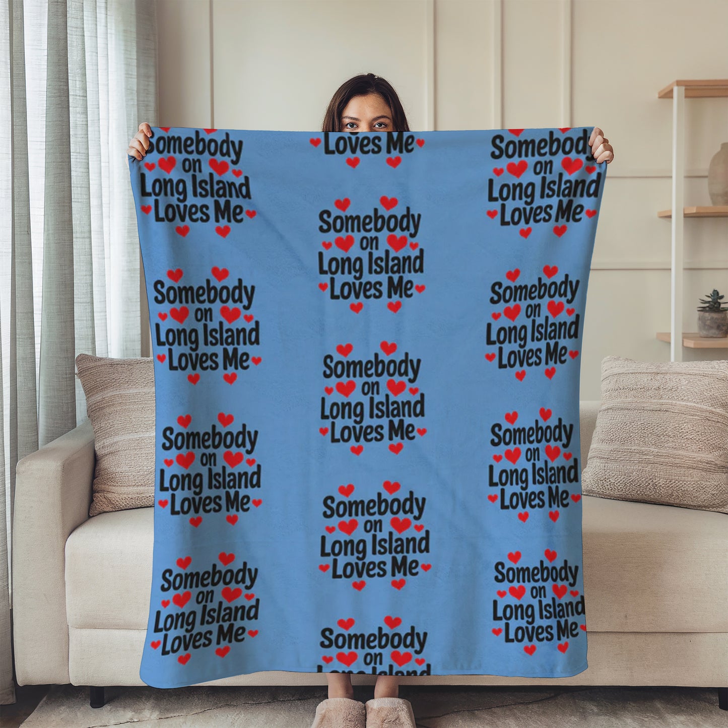 "Somebody on Long Island Loves Me" - 5 Colors - Cozy Velveteen Blanket - What's Up Long Island?