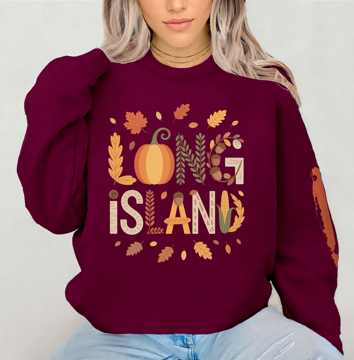 What's Up Long Island? Fall-Themed Long Island Crewneck Sweatshirt, Cozy Autumn Fashion, Perfect for Thanksgiving