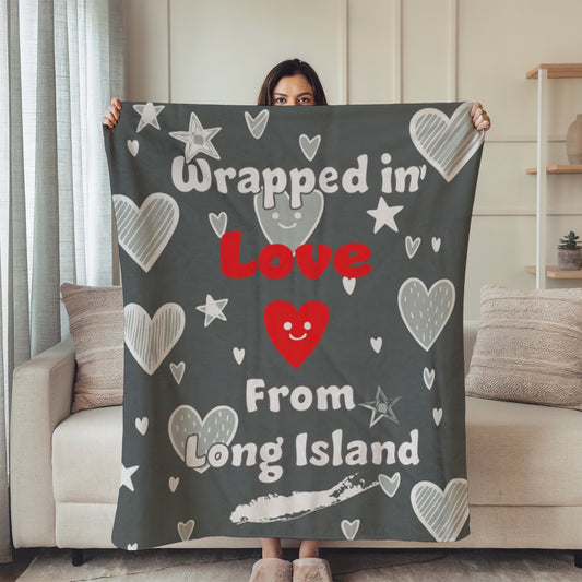 What's Up Long Island? Wrapped in Love Cozy Velveteen Plush Blanket - 5 Colors Available, Heart Design, Gift for Loved Ones