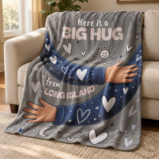 What's Up Long Island?  “Here Is a Big Hug from Long Island” SHERPA Cozy 50 x 60 Blanket