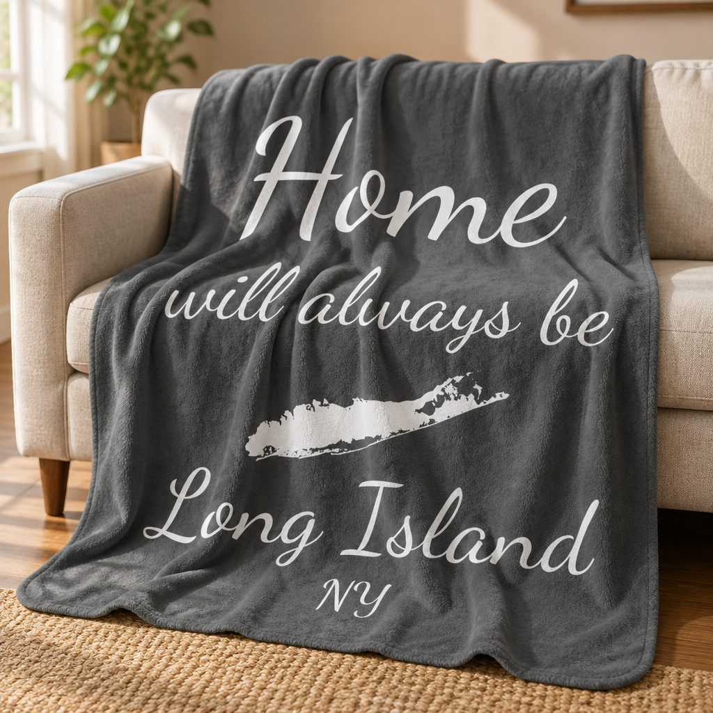 What's Up Long Island? Home Sherpa Blanket – "Home Will Always Be Long Island NY" Cozy Sherpa/Fleece Throw