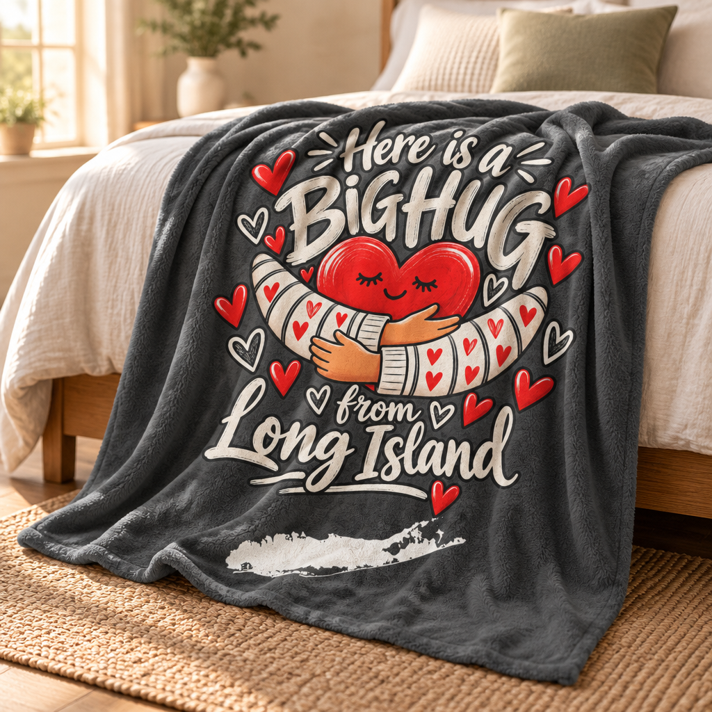 What's Up Long Island? Velveteen Plush Blanket – Here Is a Big Hug from Long Island - Happy heart with hugs