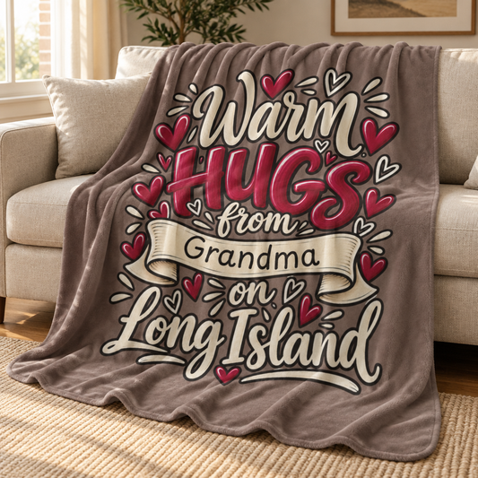 PERSONALIZED What's Up Long Island? Warm Hugs from "Your name/names" on Long Island Fleece Sherpa Blanket