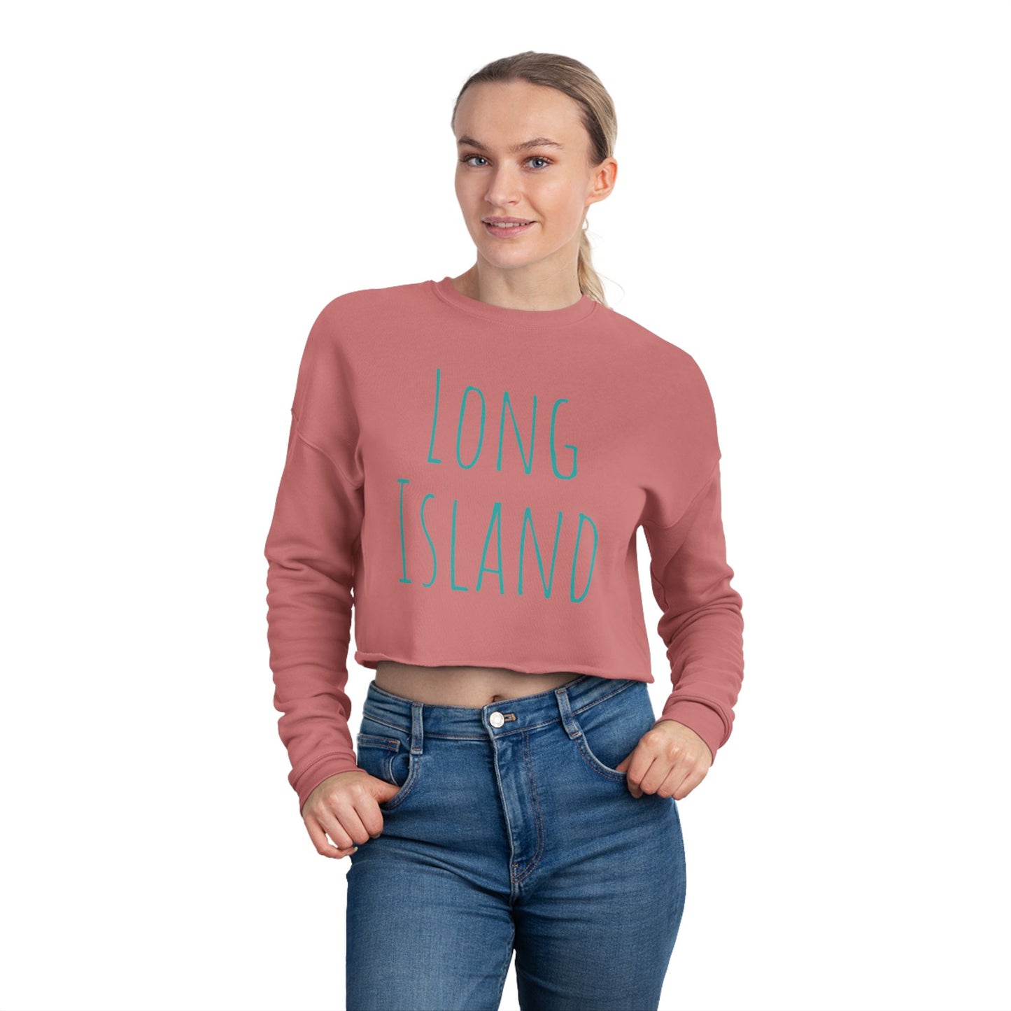 What's Up Long Island? Women's Cropped Sweatshirt - Print on front and back, Cozy, Stylish, Perfect for Casual Outings